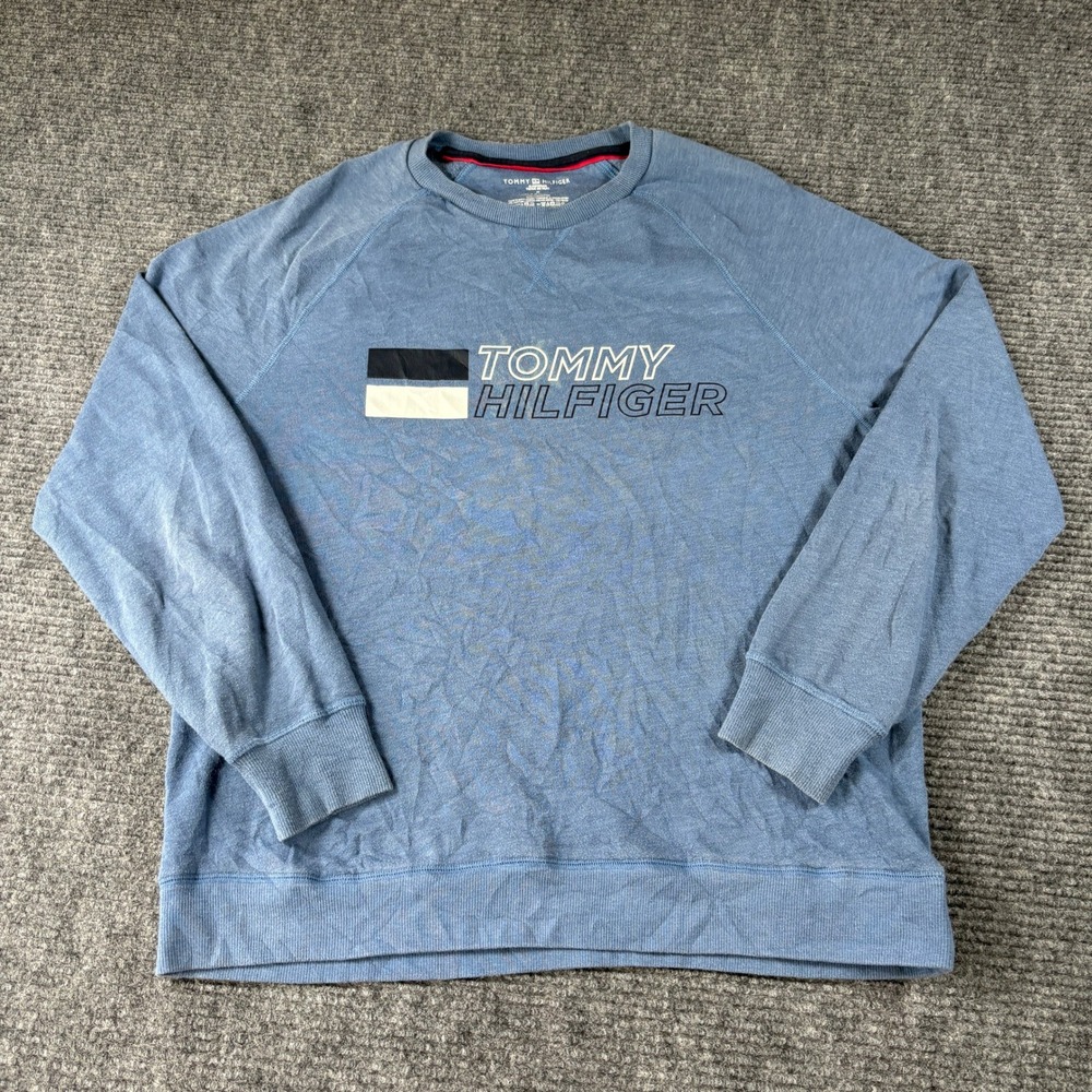 Tommy Hilfiger Mens Blue Graphic Logo Crewneck Sweatshirt Size M 3929